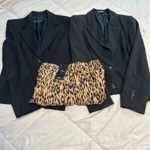 Express (6) & Anne Klein Black Women's Blazer Jacket (4P) | Cheetah Skirt Bundle